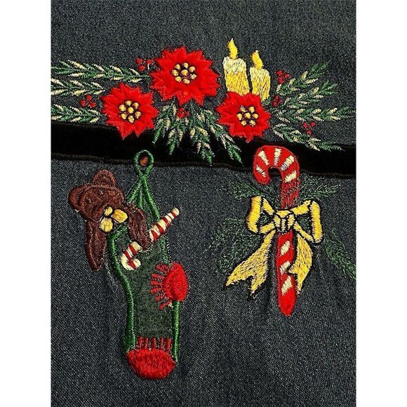 Vintage Denim Casey & Max Christmas Shirt Womens Size XL EMBROIDERED Fast Ship - Picture 4 of 13